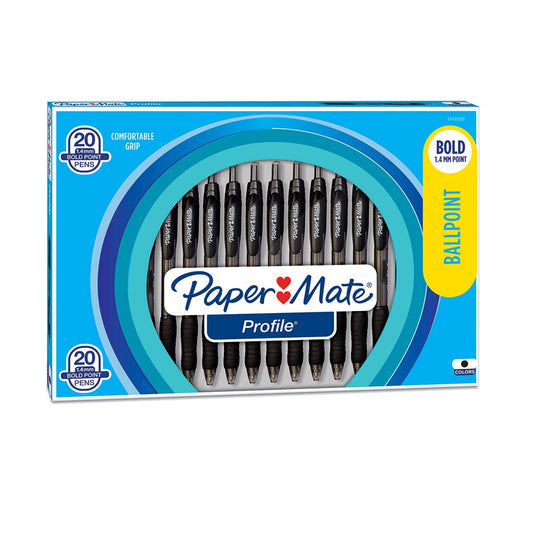 20 Count PaperMate Profile 1.4B Black Pens