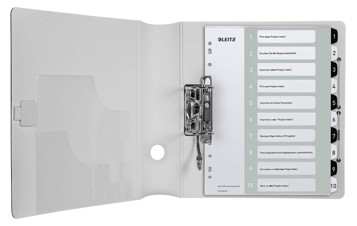 Leitz Wow Printable Index, Extra-Wide, 1-10 Numbered Tabs, PP, A4, White/Black