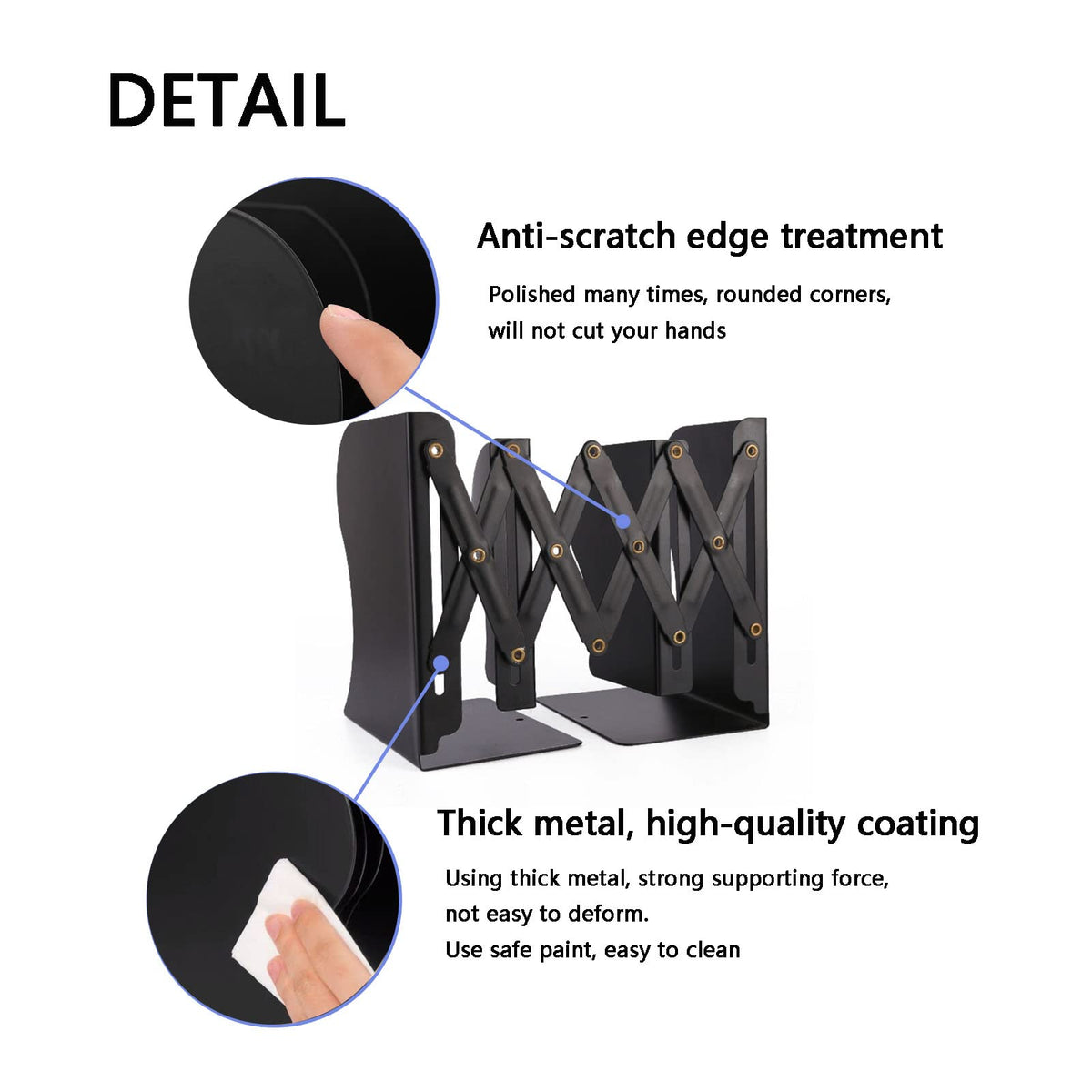 Zyners Adjustable Metal Bookends Heavy Duty for Shelves, 2 Dividers, Anti-Slip Design Expandable