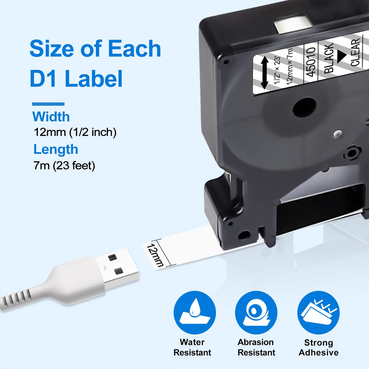 Lonitul 5P Compatible with DYMO D1 Label Tape Clear/White 1/2 Inch x 23 Ft