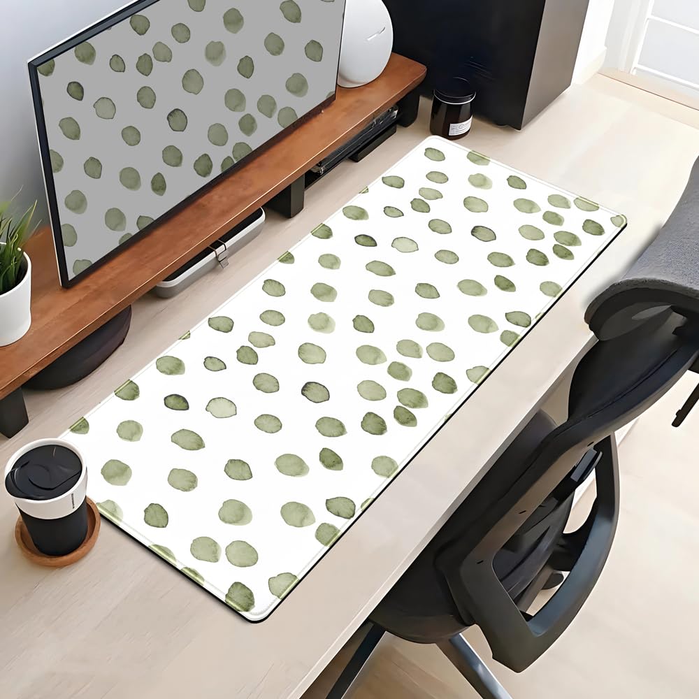 Cute Polka Dot Minimalist Green Keyboard Pad Simple & Atmospheric Desk Mat XL Large Mouse Pad for