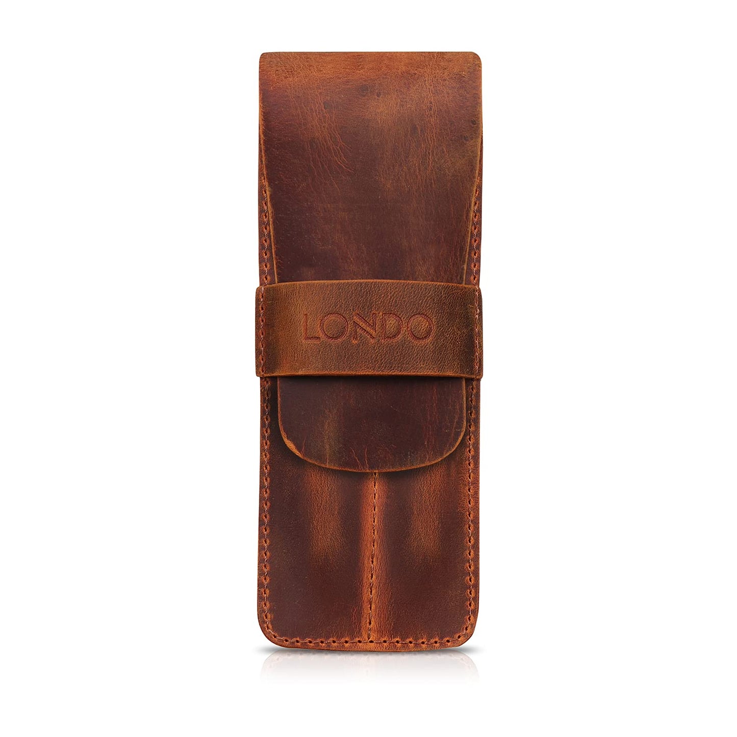 Londo Genuine Leather Pen and Pencil Case with Tuck in Flap, Stationery Bag - Two compartment