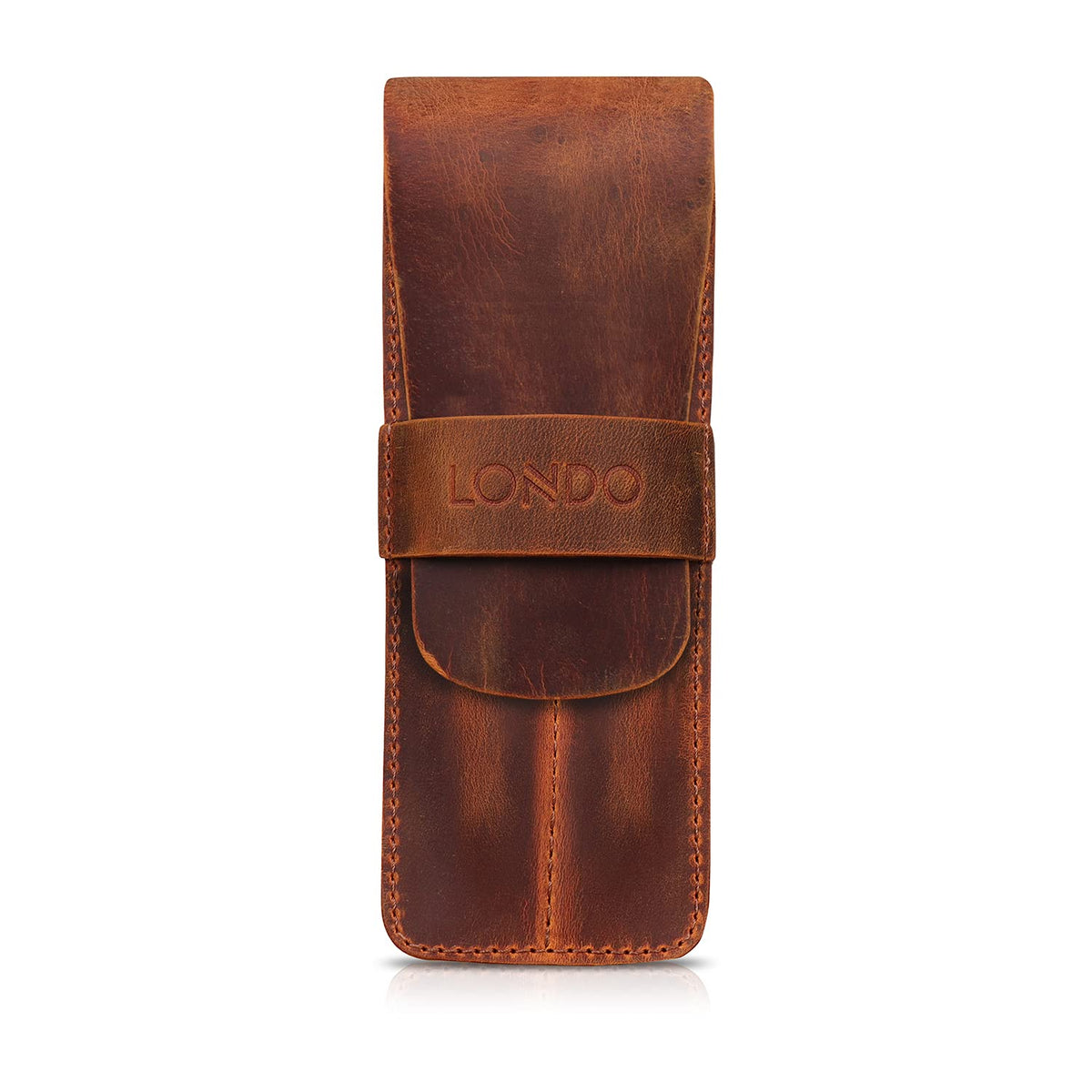 Londo Genuine Leather Pen and Pencil Case with Tuck in Flap, Stationery Bag - Two compartment