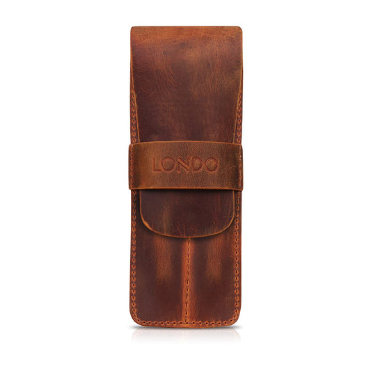 Londo Genuine Leather Pen and Pencil Case with Tuck in Flap, Stationery Bag - Two compartment