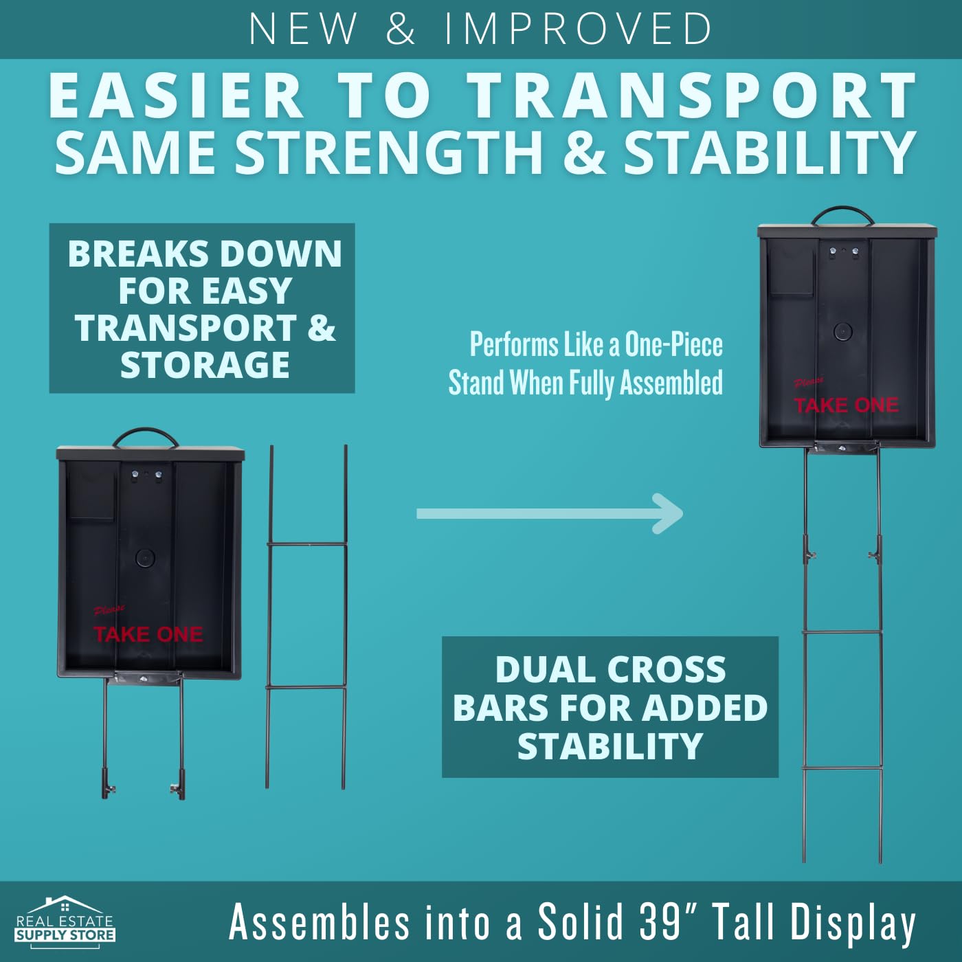 Outdoor Real Estate Brochure Box with Portable Two-Piece Metal Yard Stand Holds 250 Flyers, 60