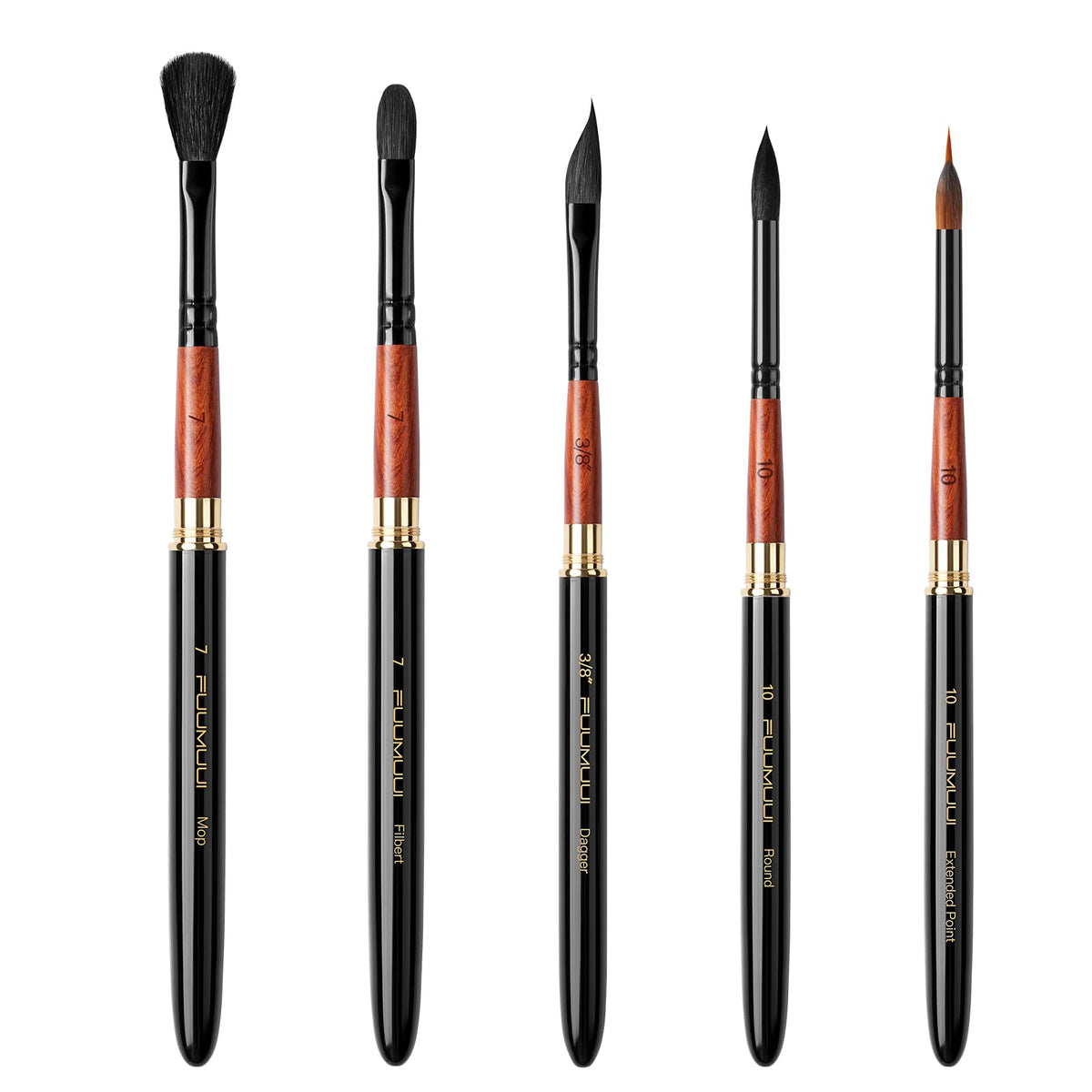 Fuumuui Travel Watercolor Brushes, 5Pcs Professional Plein Air Elegant Natural Squirrel Hair Travel