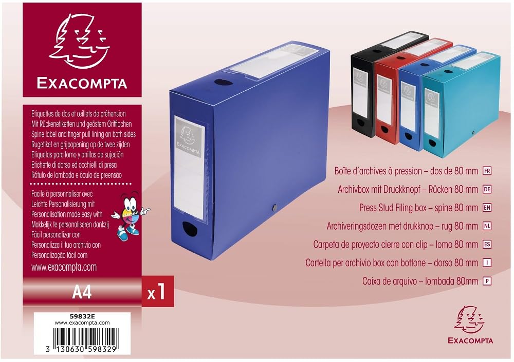 Exacompta - Ref 59832E - Plastic Filing Box - 250 x 330mm in Size, Suitable for Holding A4