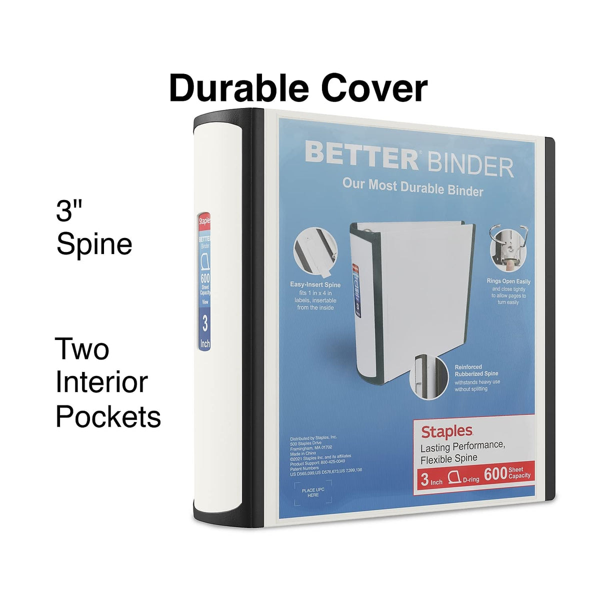 Staples Better Binder, 3-Inch 3-Ring View, White, 2-Pack