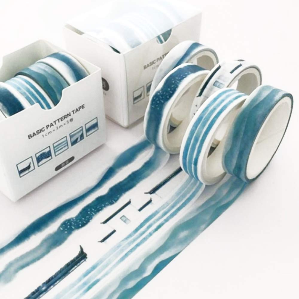 YUBX 5 Rolls Washi Tape Set Creative Basic Skinny Decorative Tapes for Arts, DIY Crafts, Journals