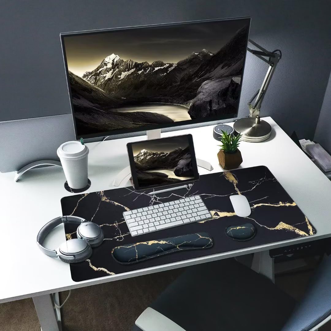 Bloss Ergonomic Mouse Pad and Keyboard Wrist Rest (4 Pcs), Non-Slip Desk Mat Protector, Desk Pad