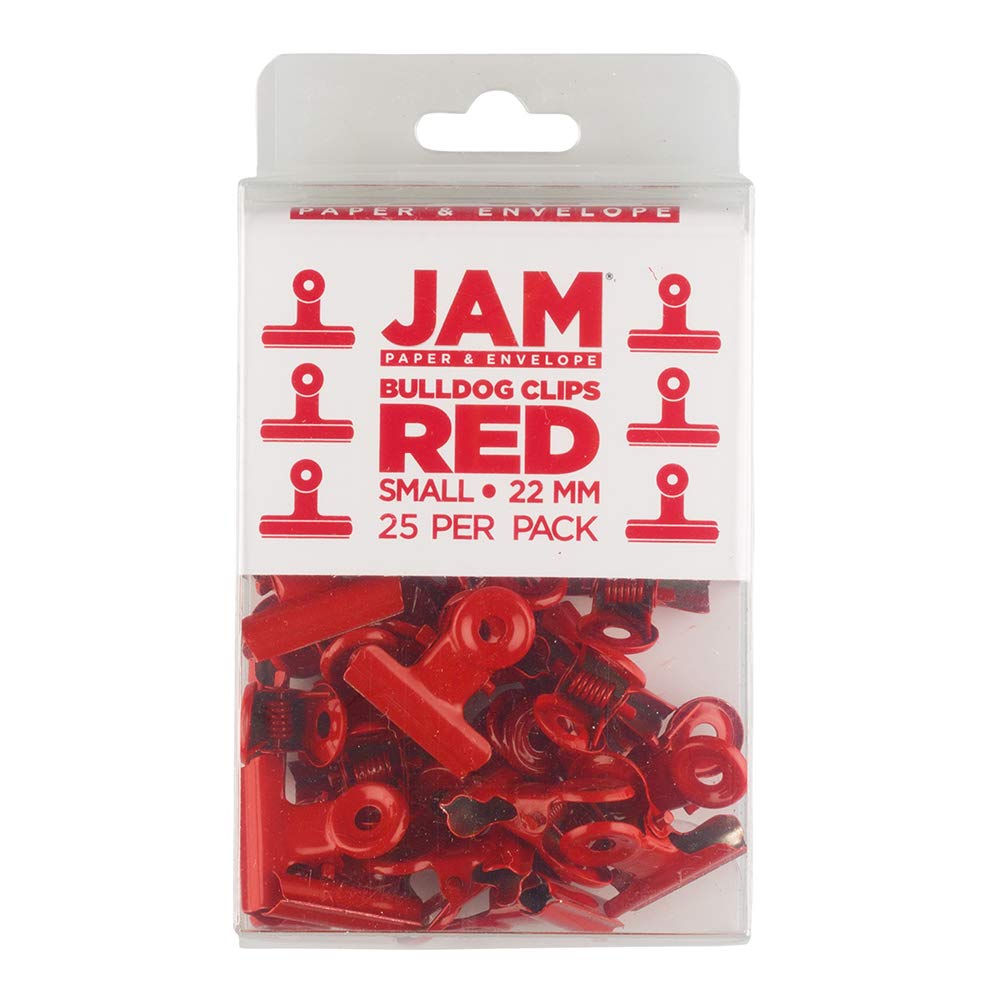 JAM PAPER Metal Bulldog Clips - Small - 22mm - Red - 25/Pack