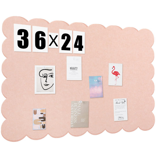 Mooliwe Scalloped Felt Bulletin Cork Board Foldable Flesh Pink 36 * 24 Inch