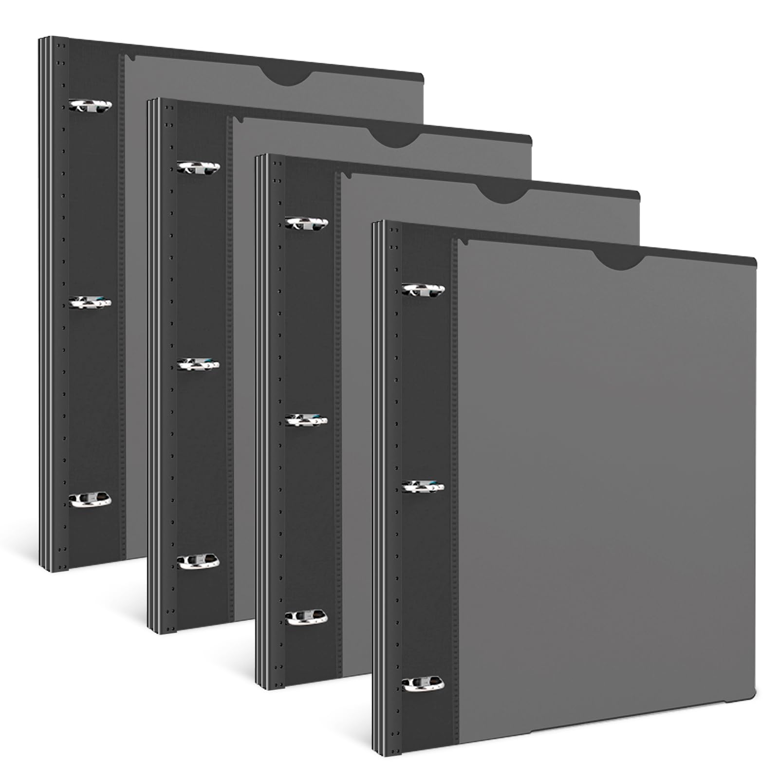 INFUN Telescoping 3 Ring Binder -4PCS-Black, Flexible Round Binder with Customizable Front Cover