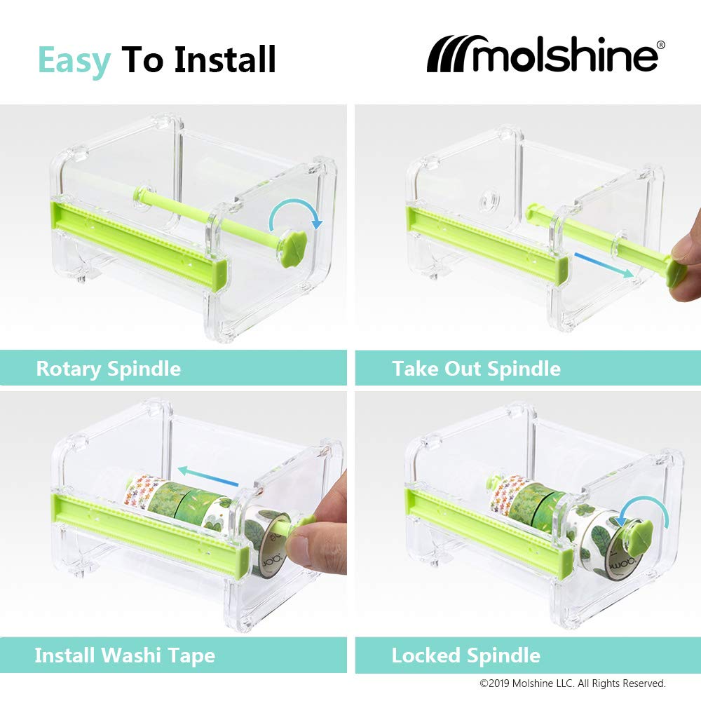 molshine 2 Pack Transparent Desktop Multi Washi Masking Tape Storage Dispenser,Tape Cutter,Tape