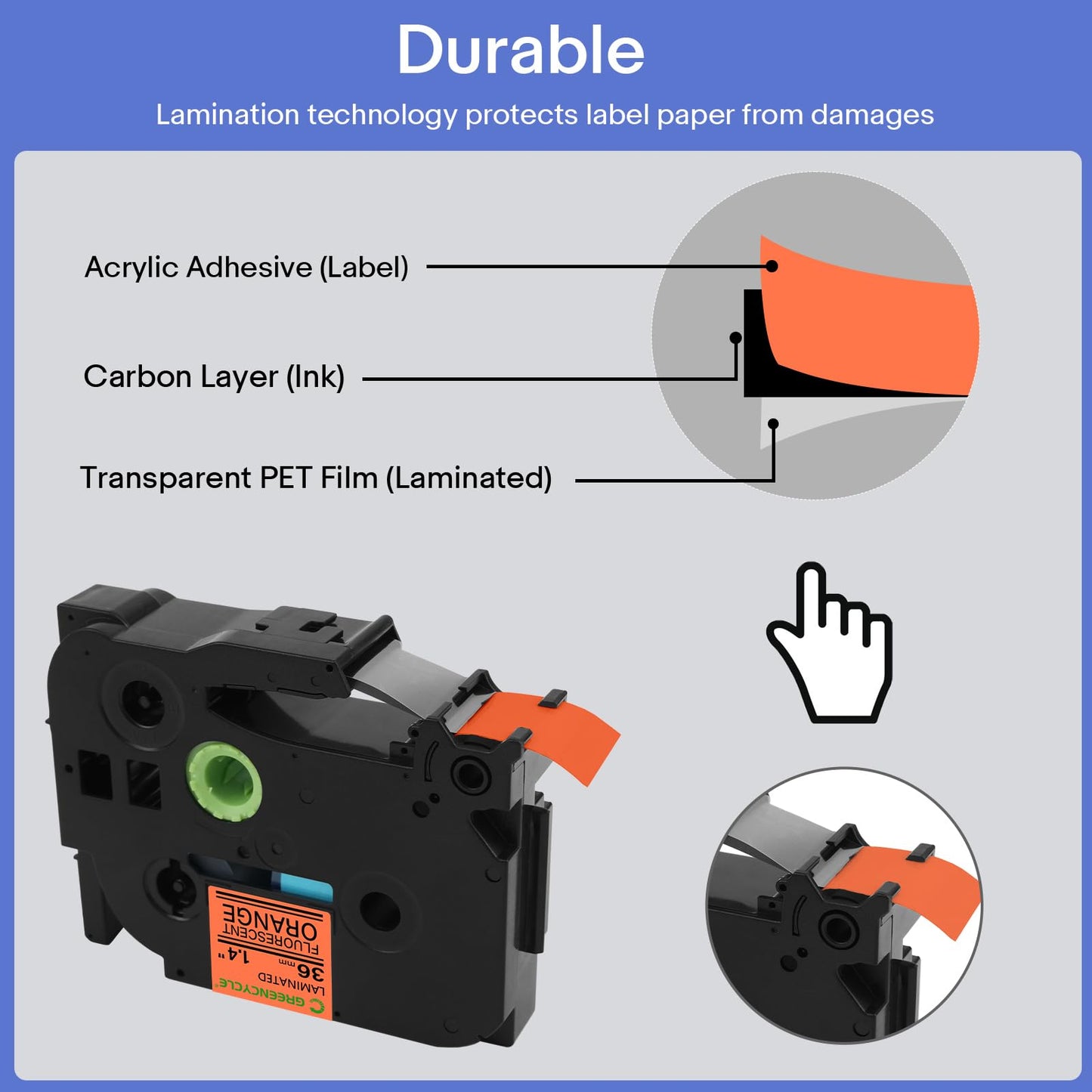 GREENCYCLE TZe-B61 36mm 1.4 Laminated Orange Tape Compatible for Brother P-Touch Label Maker Tape