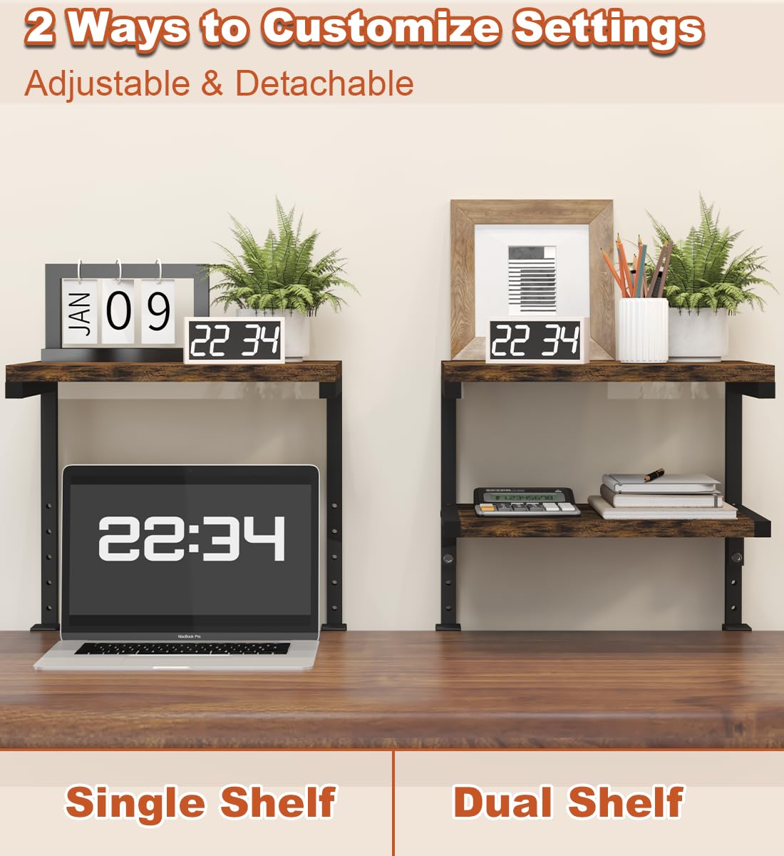 Mondazie 2-Tier Adjustable Desk Shelf Organization, Black