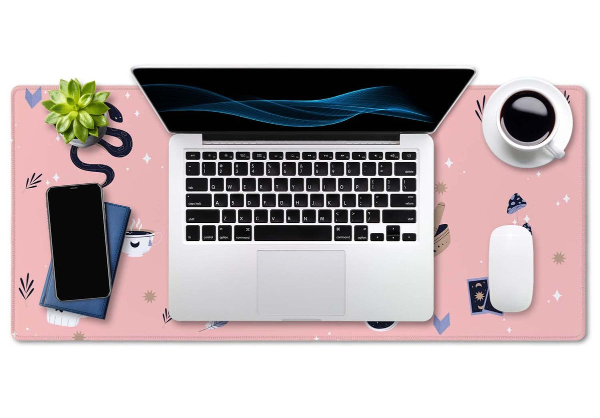 SSOIU Large Mouse Pad, Cute Pink Goth Desk Mat for Desktop, Women Girls Waterproof Gaming Mousepad