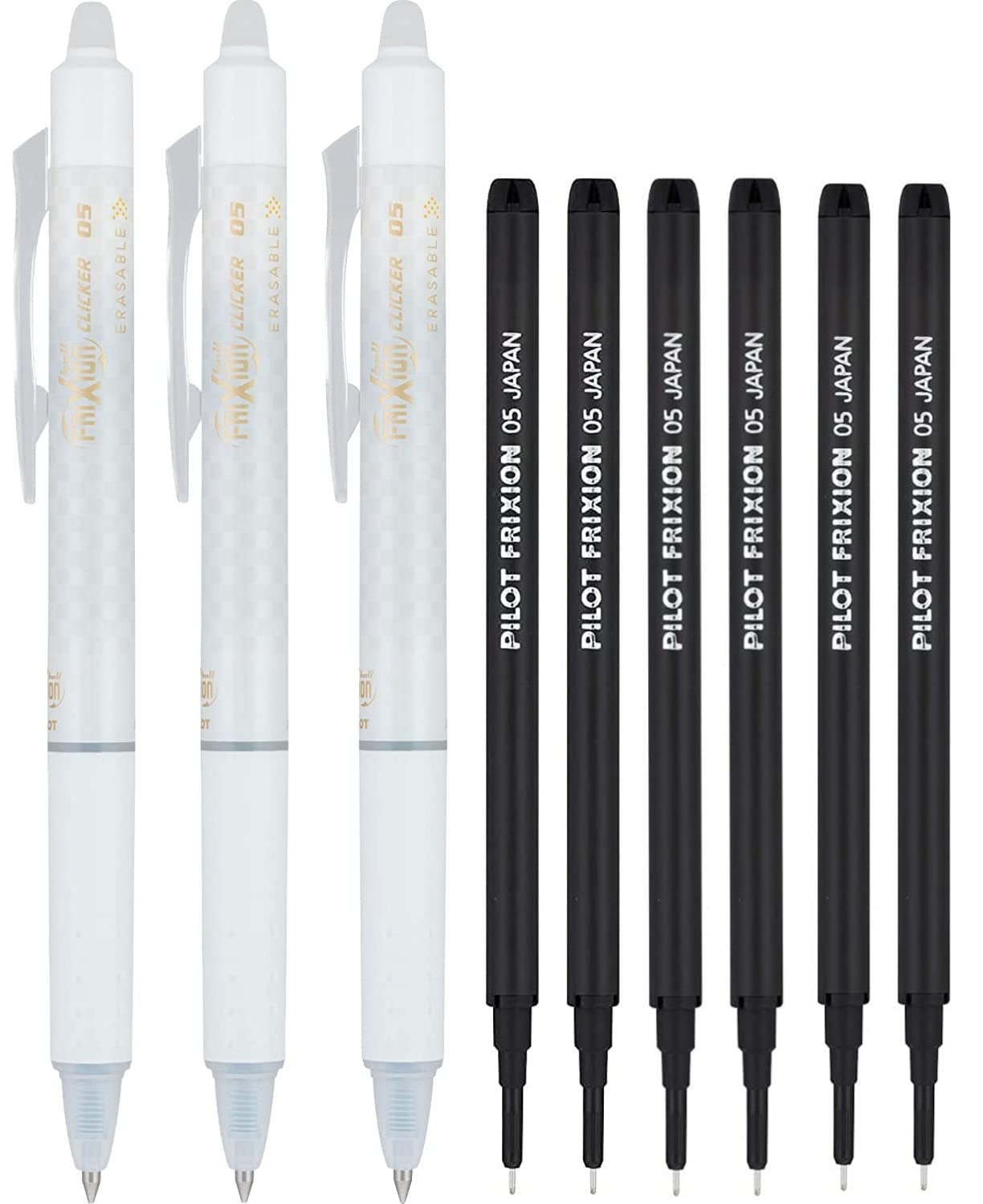PILOT Frixion Erasable Pens 0.5 Ball Clicker Gel Ink Retractable Pen - Extra Fine Point - White