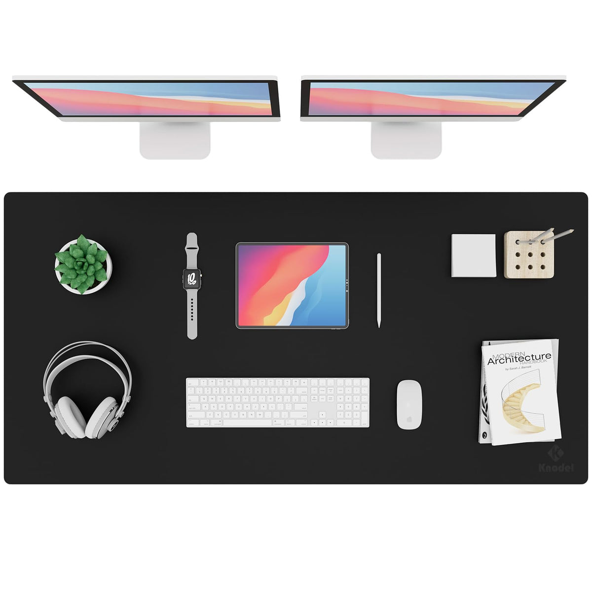 K KNODEL Extra Large Desk Mat, Leather Mouse Pad (47.2"x23.6", Black)