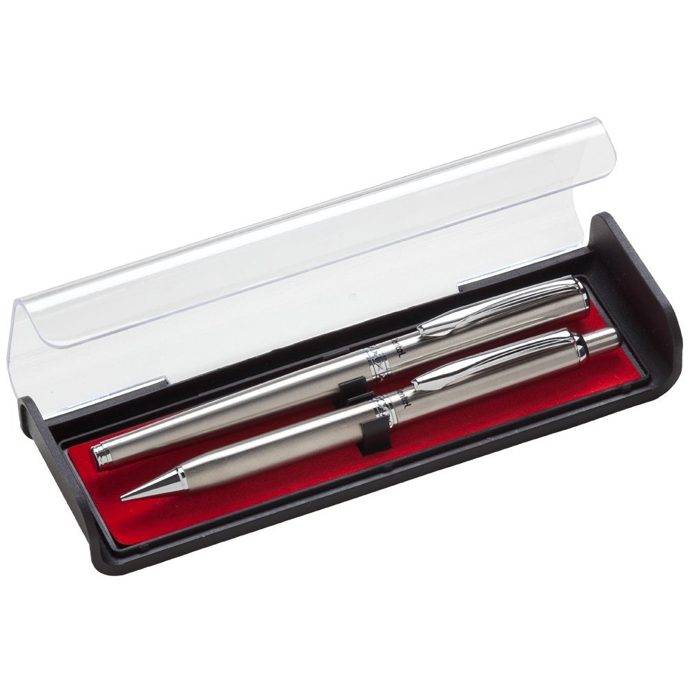 Pentel Libretto Roller Gel Pen and Pencil Set with Gift Box, Pen 0.7mm and Pencil 0.5mm, Silver