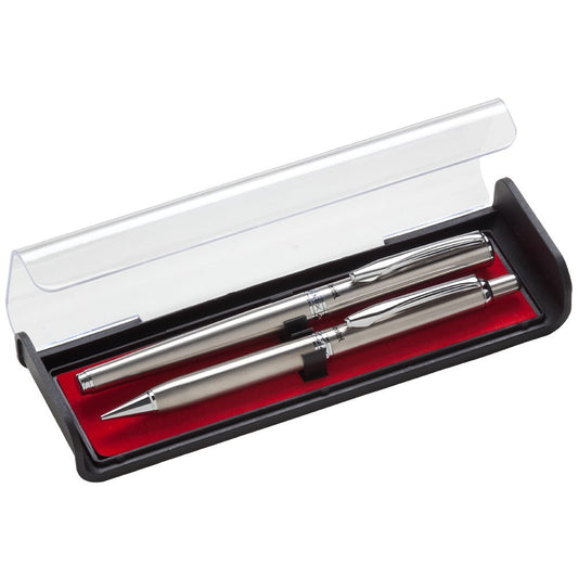 Pentel Libretto Roller Gel Pen and Pencil Set with Gift Box, Pen 0.7mm and Pencil 0.5mm, Silver