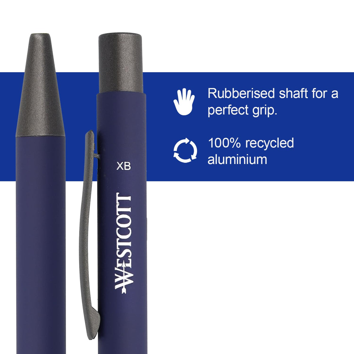 Westcott Premium Ballpoint Pen Set of 5 Blue Aluminium Ballpoint Pens Document Safe with Blue Ink