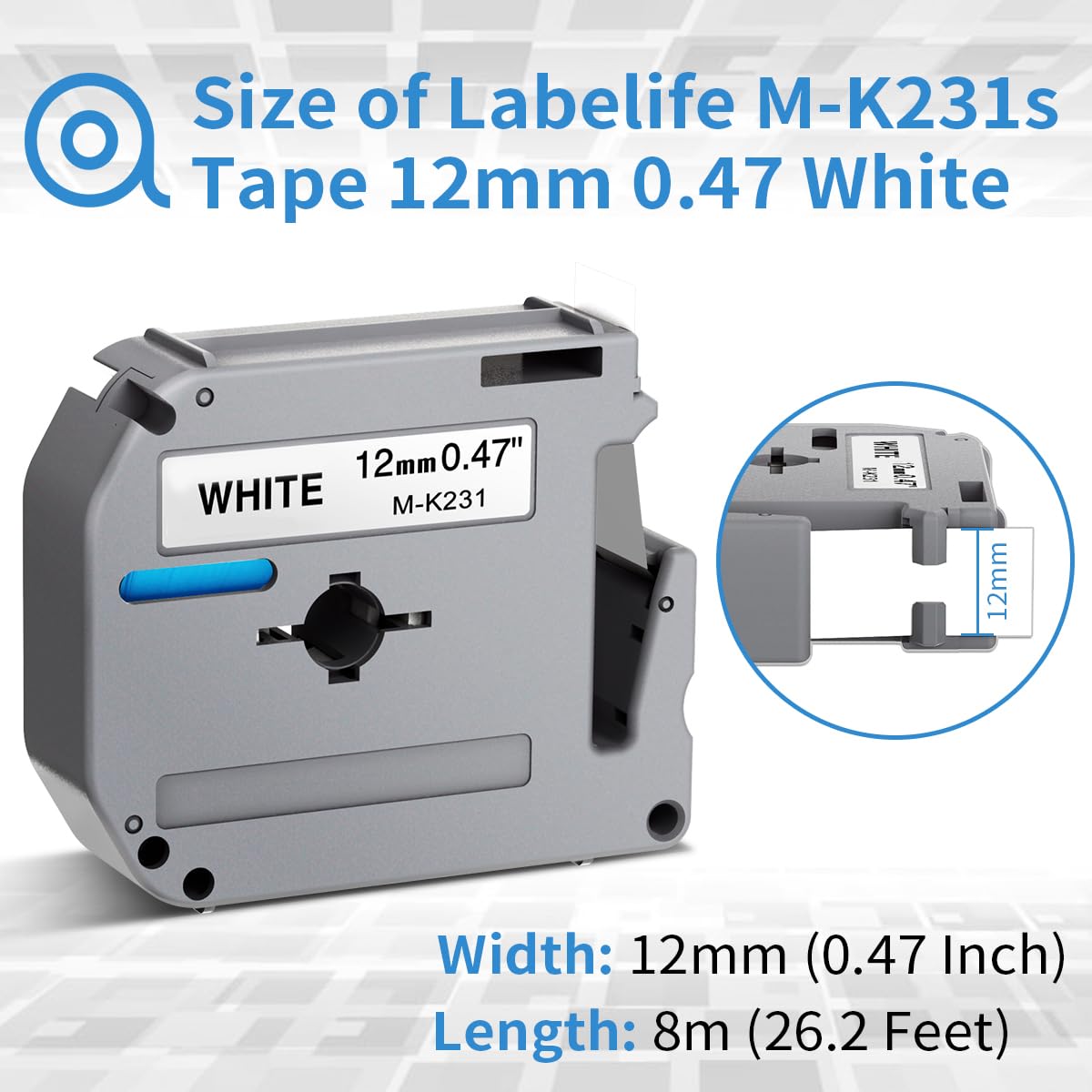 20 Pack Labelife M-K231 Replace for Brother P Touch M Tape 12mm 0.47 White