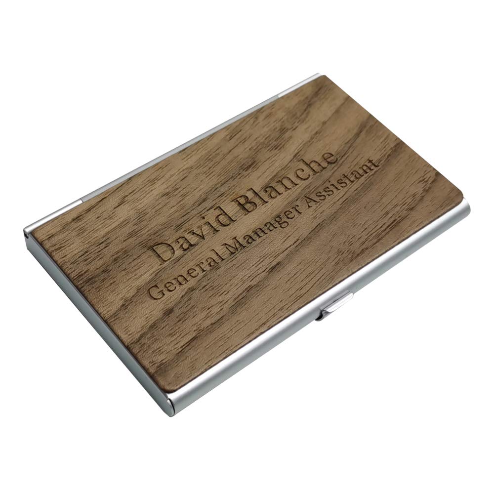MOJIA Personalized Wood Business Card Case Holder, Custom Engraved Business Card Case for Man and