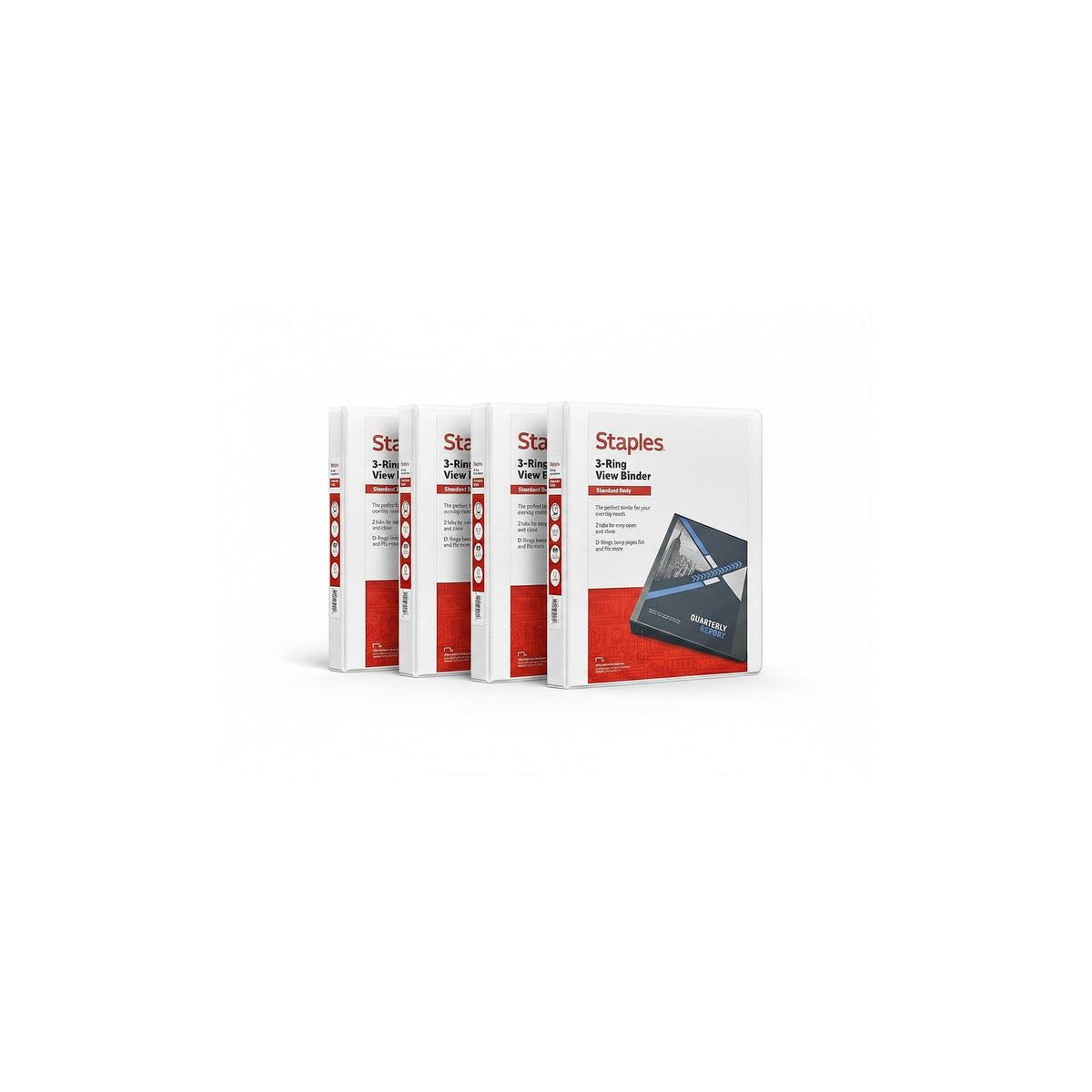 Staples 1" 3-Ring View Binder, D-Ring, White, 4/Pack