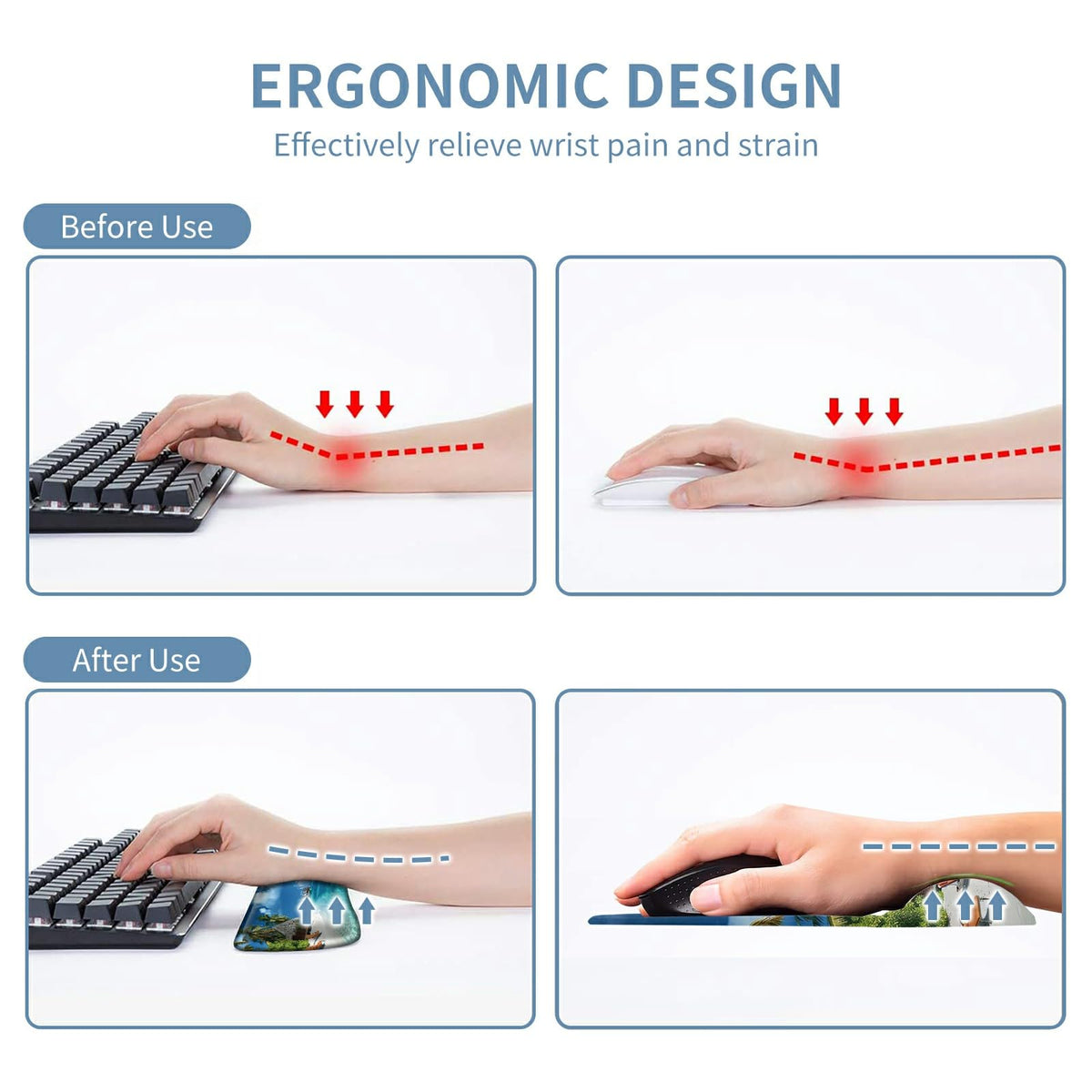 Keyboard Wrist Rest and Mouse Wrist Rest Pad Set, Made of Memory Foam with Non Slip Rubber Base