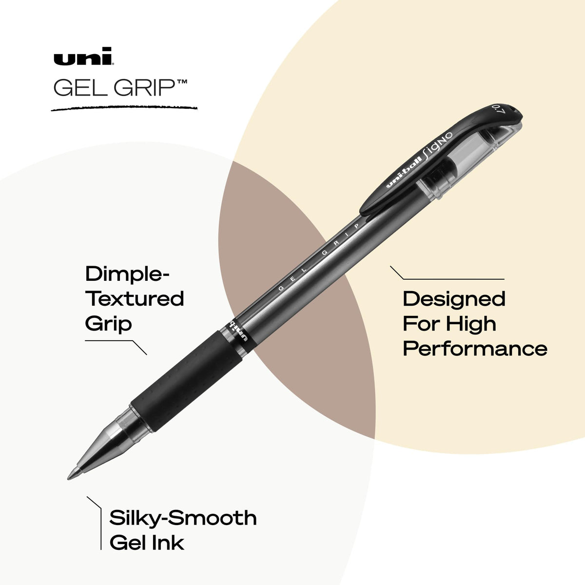 uniball™ Gel Grip Gel Pens, Medium Point (0.7mm), Black, 12 Pack