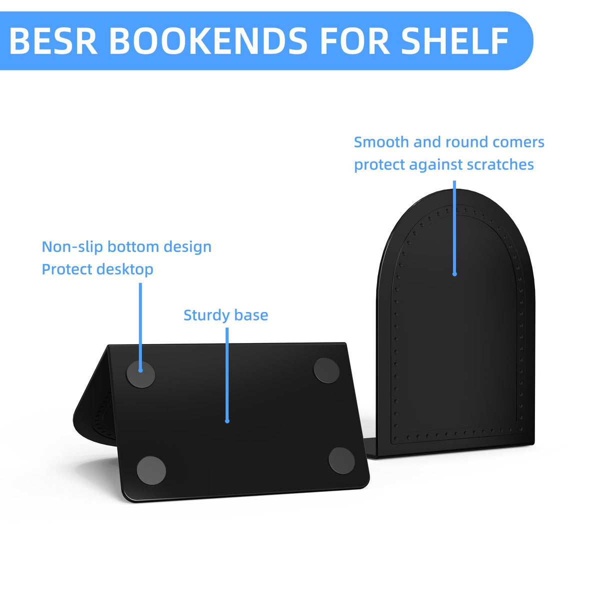 10 Pair Bookends Metal Book Ends Universal Economy Bookends (Black, 10 Pair)