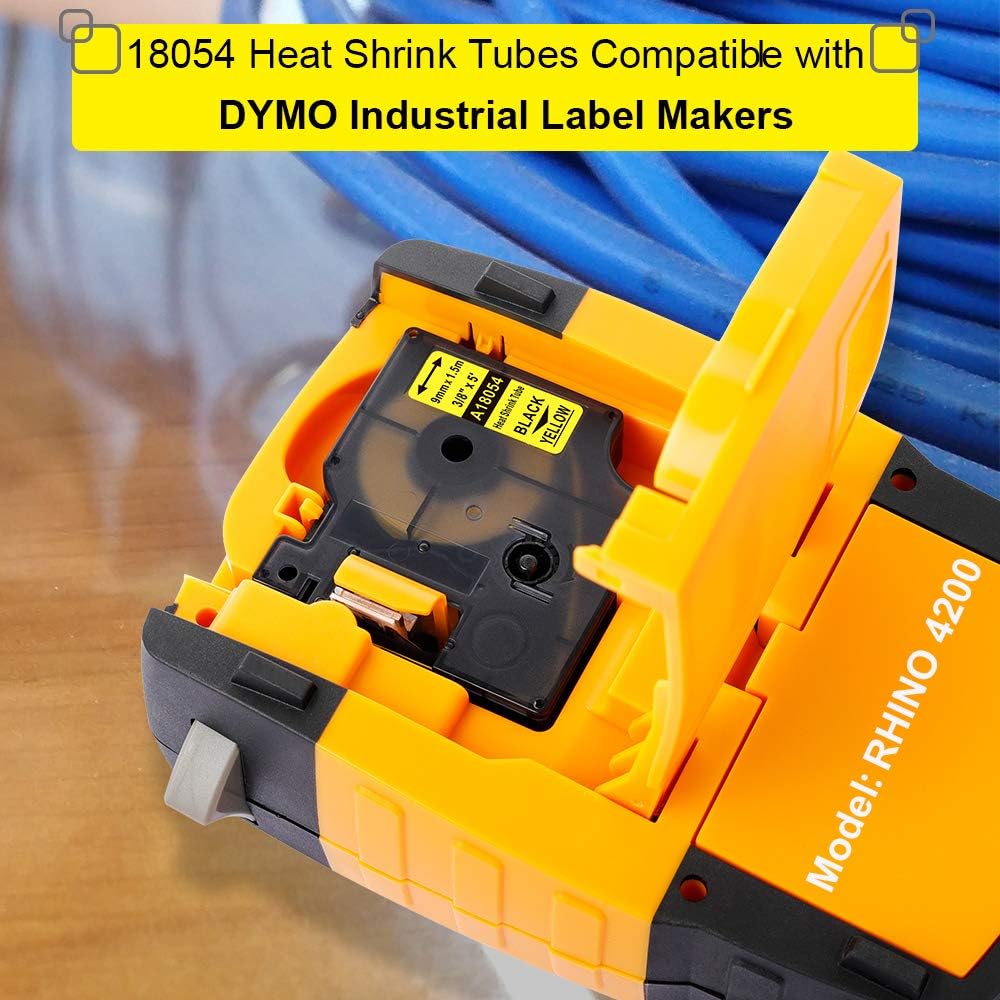 Compatible with DYMO Heat Shrink Tube Labels Yellow 18054