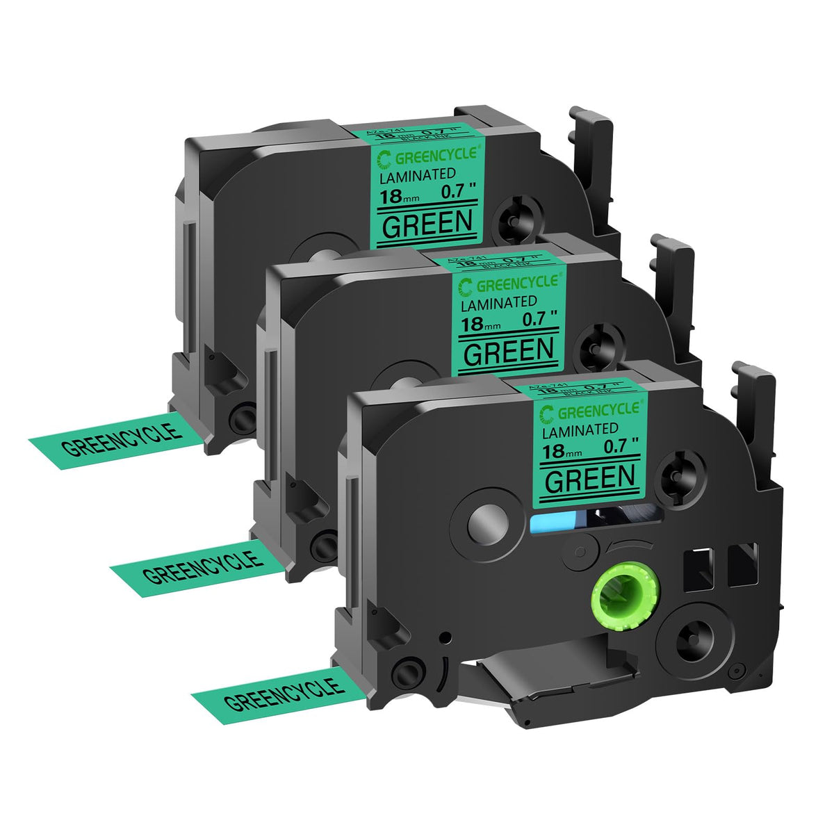 GREENCYCLE Compatible for TZe-741 TZ741 AZE Tape 18mm 0.7 Inch 3/4" Black on Green Laminated Label