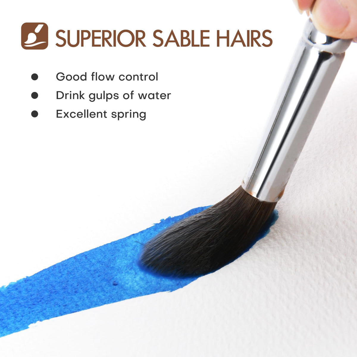 Sable Watercolor Brushes Professional, Fuumuui 7Pcs Sable Brush Set Variety Shapes with Flat, Round
