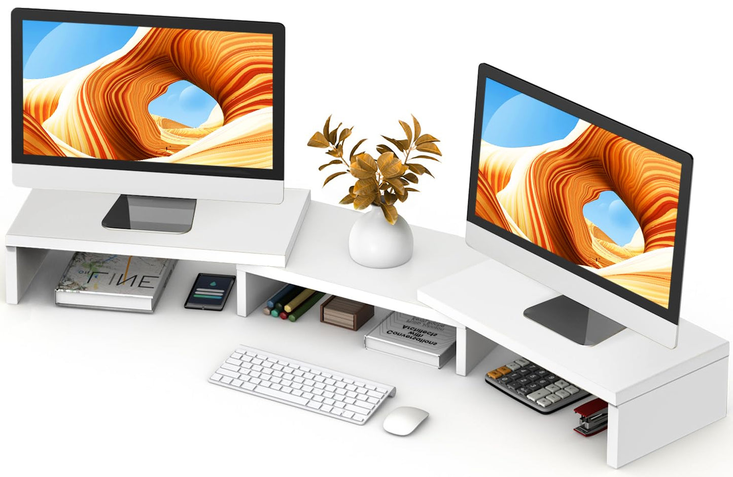 TAVR Dual Monitor Stand Riser, Wooden Computer Monitor Stand for 2 Monitors