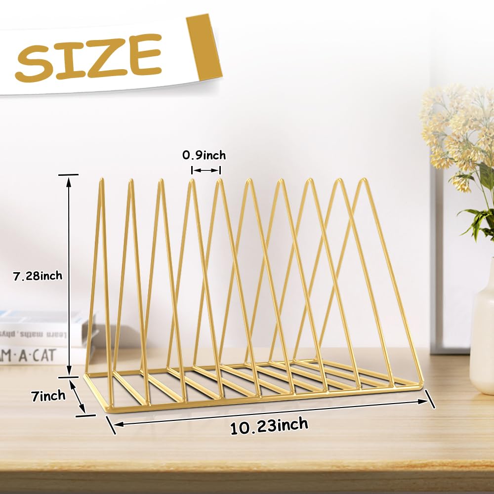 Udreamer 9 Slot Record Holder,Triangle Vinyl Record Storage, Golden