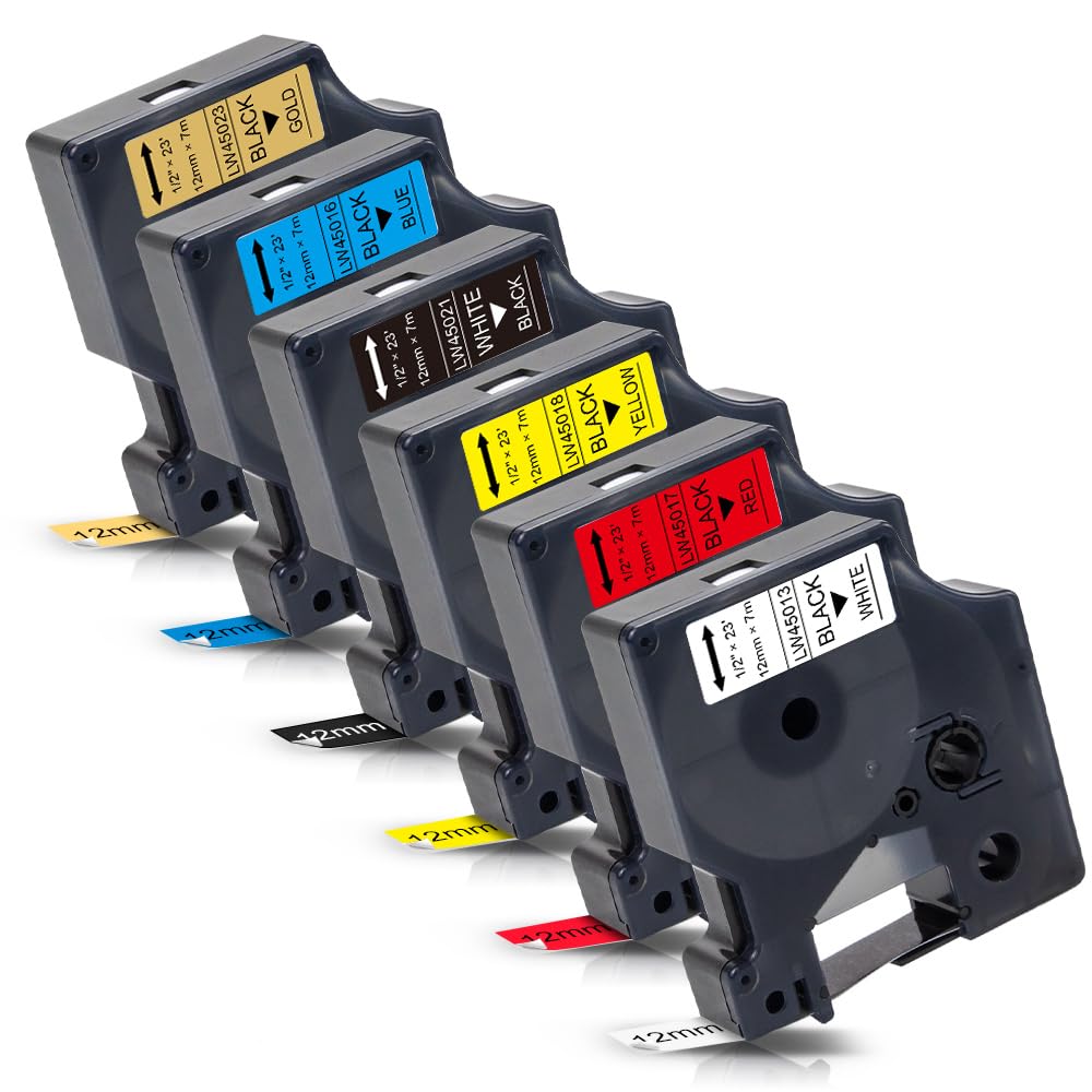 Labelwell 6-Pack Replacement for Dymo D1 Label Tape 45013 45016 45017