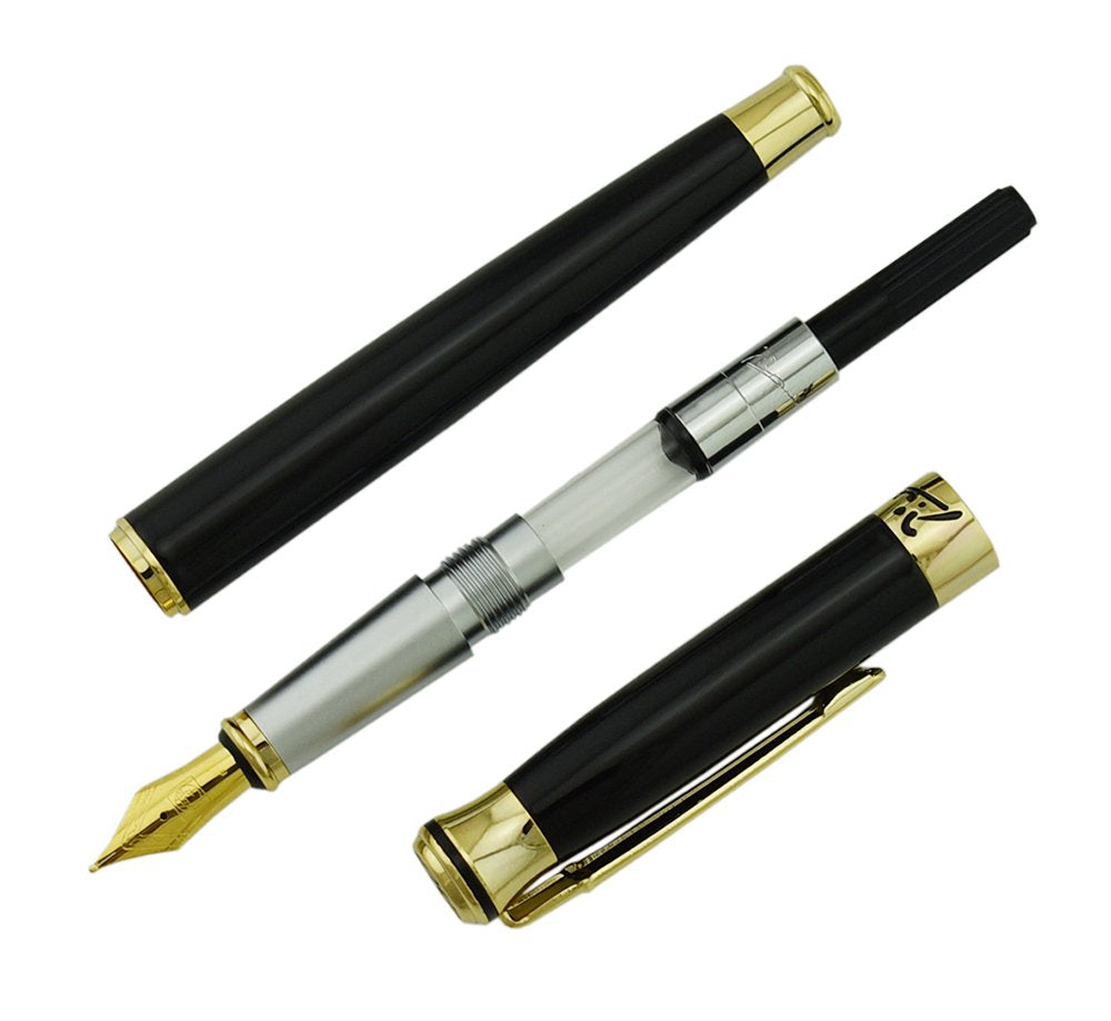 Lanxivi Picasso 903 Fountain Pen Fine Nib Sweden Flower King on Top with Pen Box Set Black Color