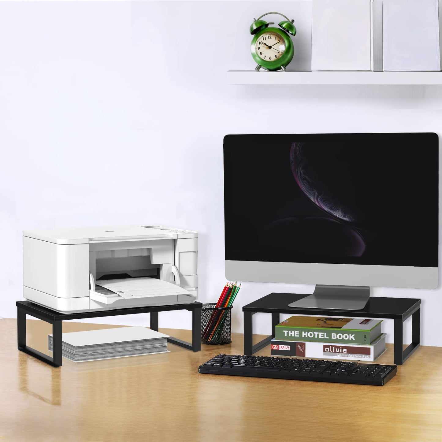 Monitor Riser 2 pack Monitor Stand for Desk Wood, Black