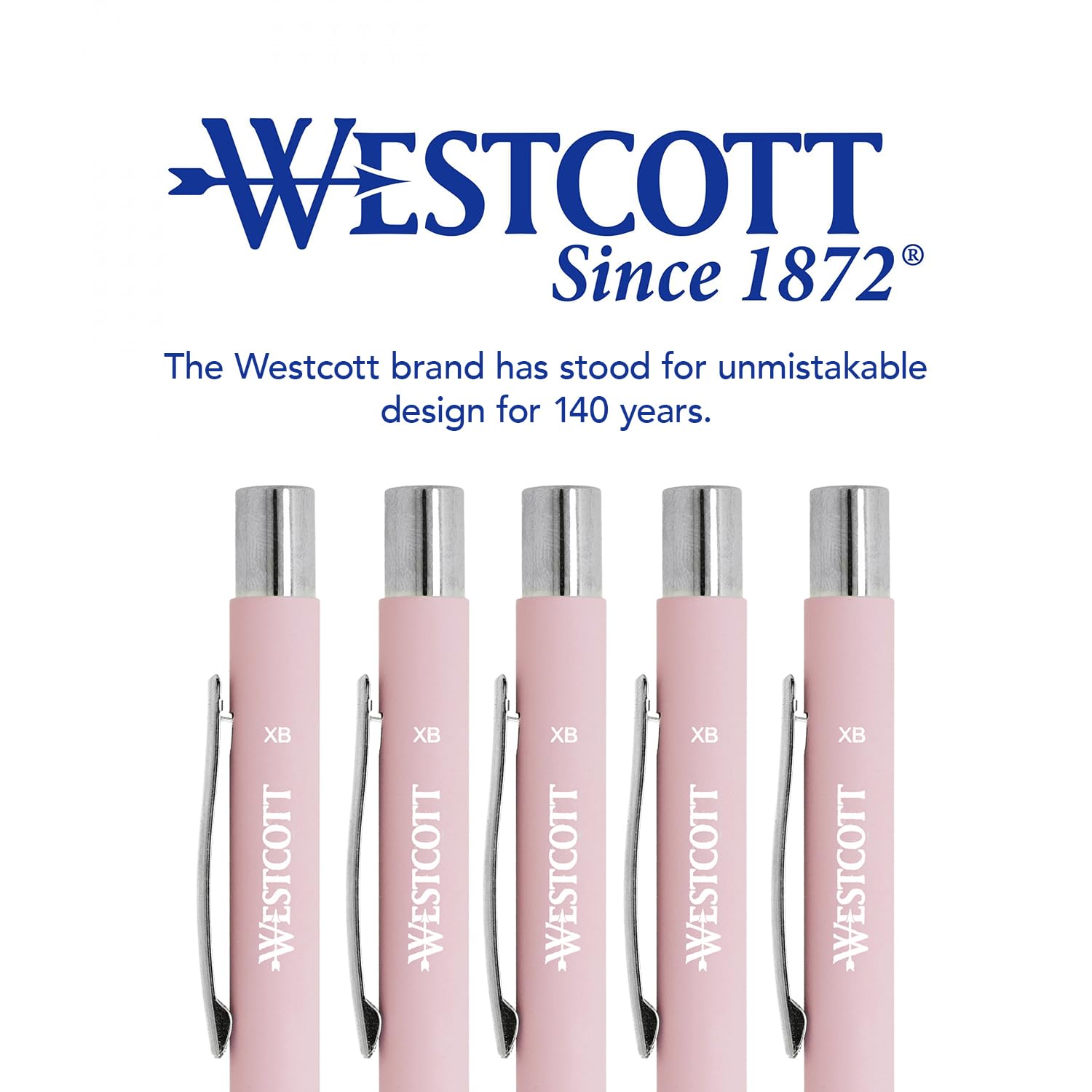 Westcott Premium Ballpoint Pen, Set of 5, Pink Ballpoint Pens Made of Aluminium, Document Safe with