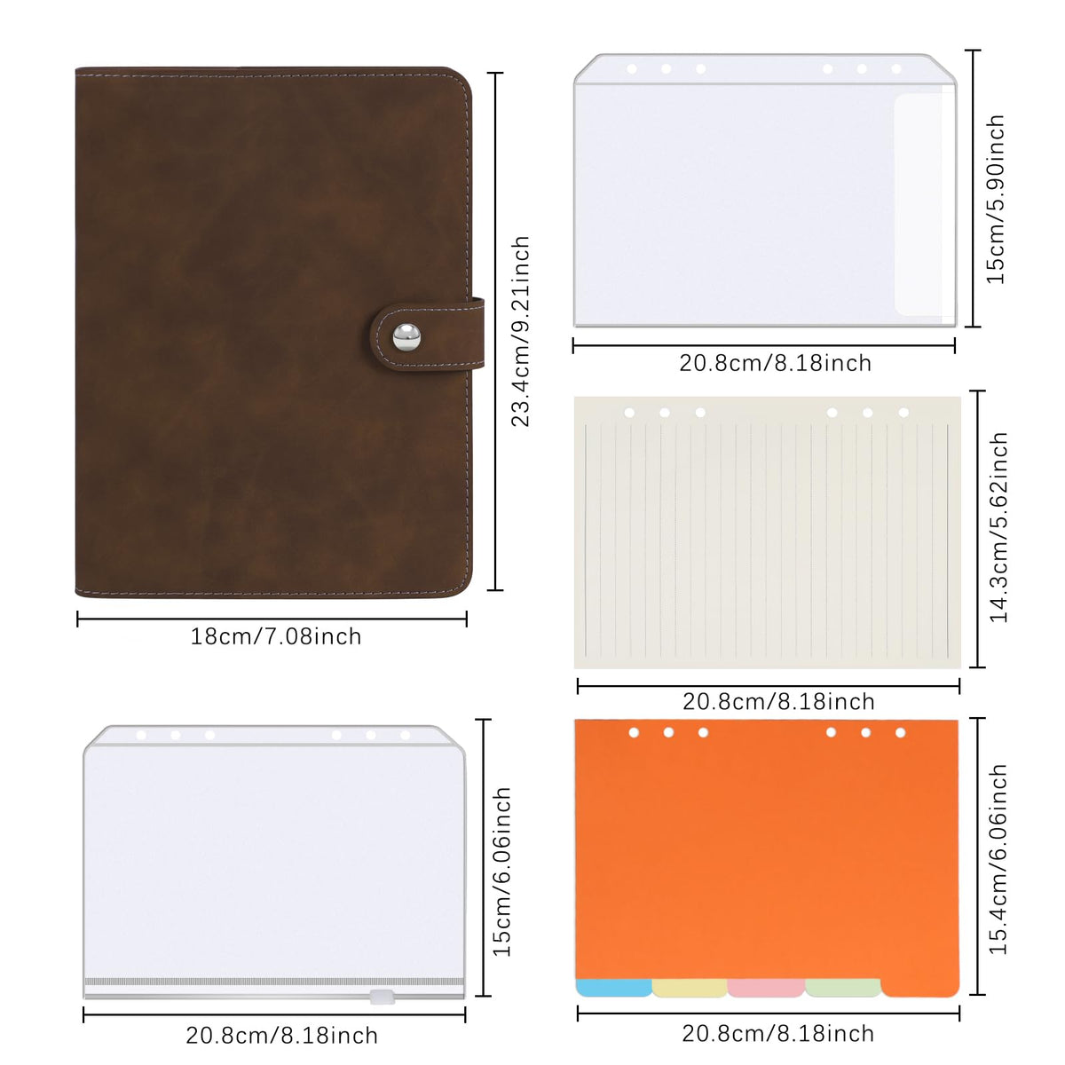 FYY A5 Binder 6 Ring - Refillable Planner Notebook 5x8, Dark Brown