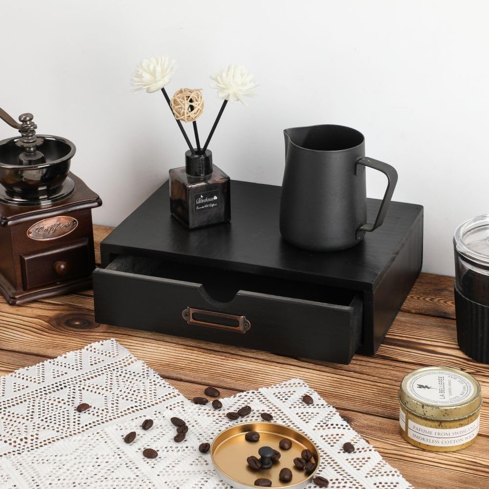 BoxSkivra Wooden Drawers Black Wood Desktop Organizer with Drawers