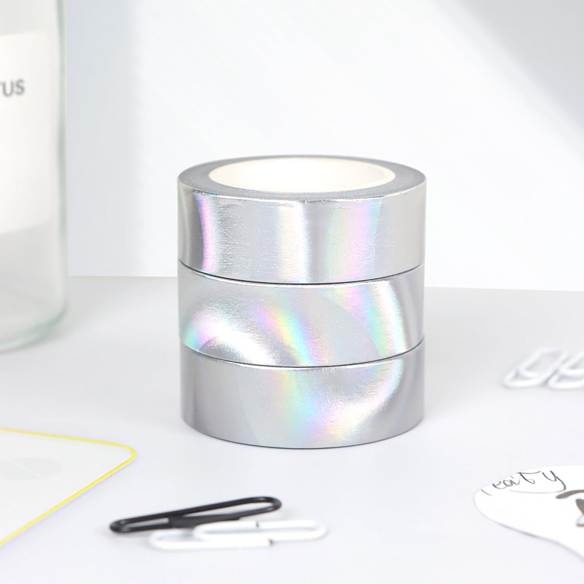 3 Holographic Silver Foil Washi Tape Metallic Masking Craft Tapes