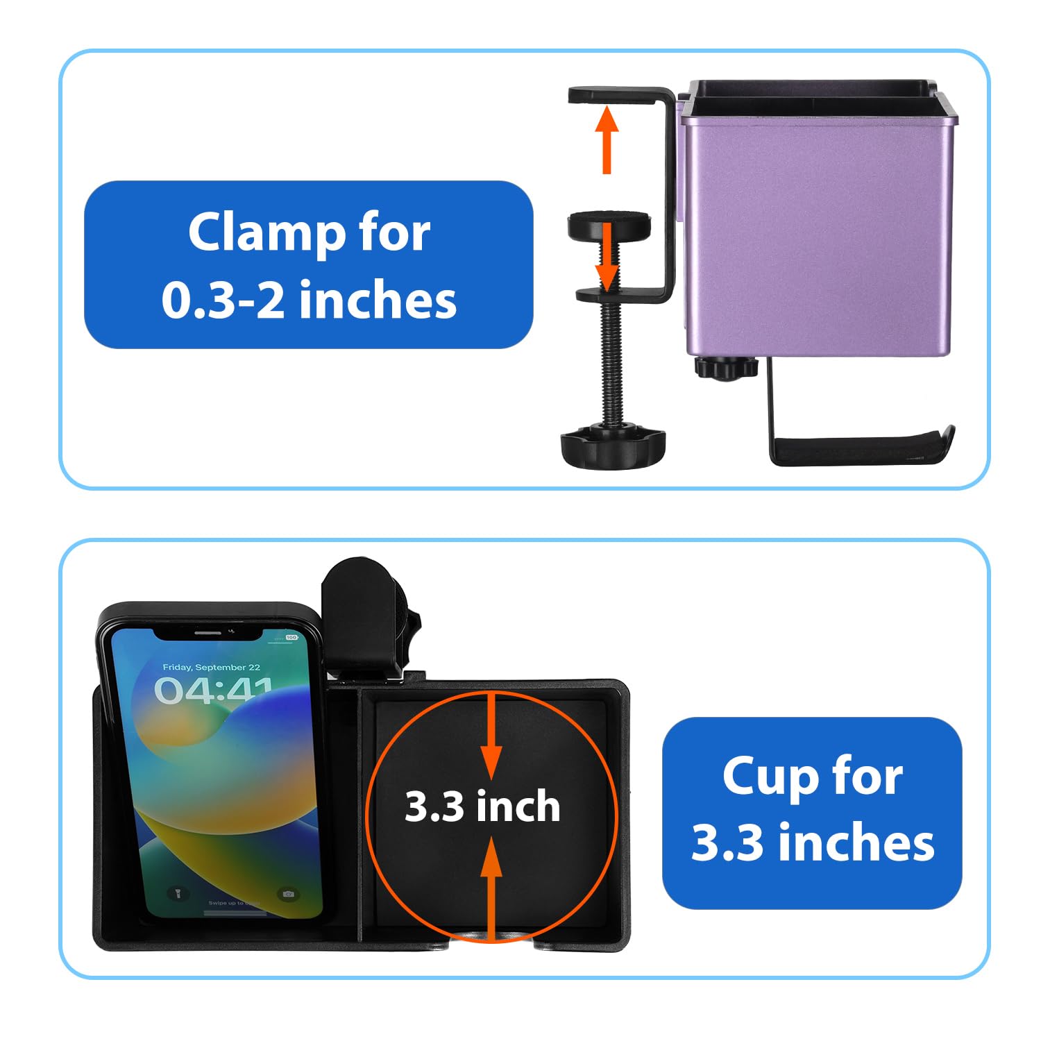 Rosyline 3-in-1 Clip-on Cup Holder for Desk with Desktop Organizer