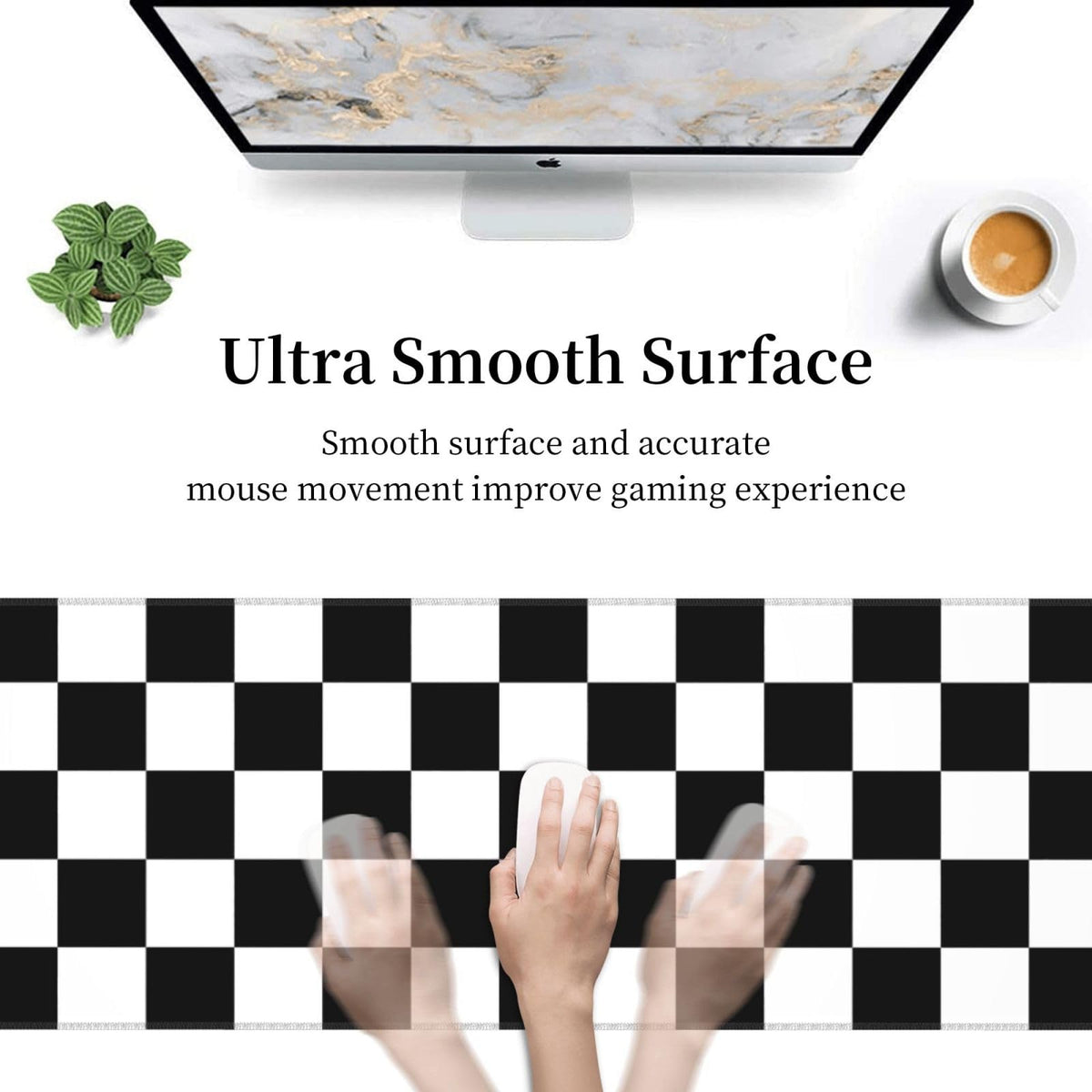 Giinly Checkered Black and White Gaming Mouse Pad, XXL Large Desk Mat