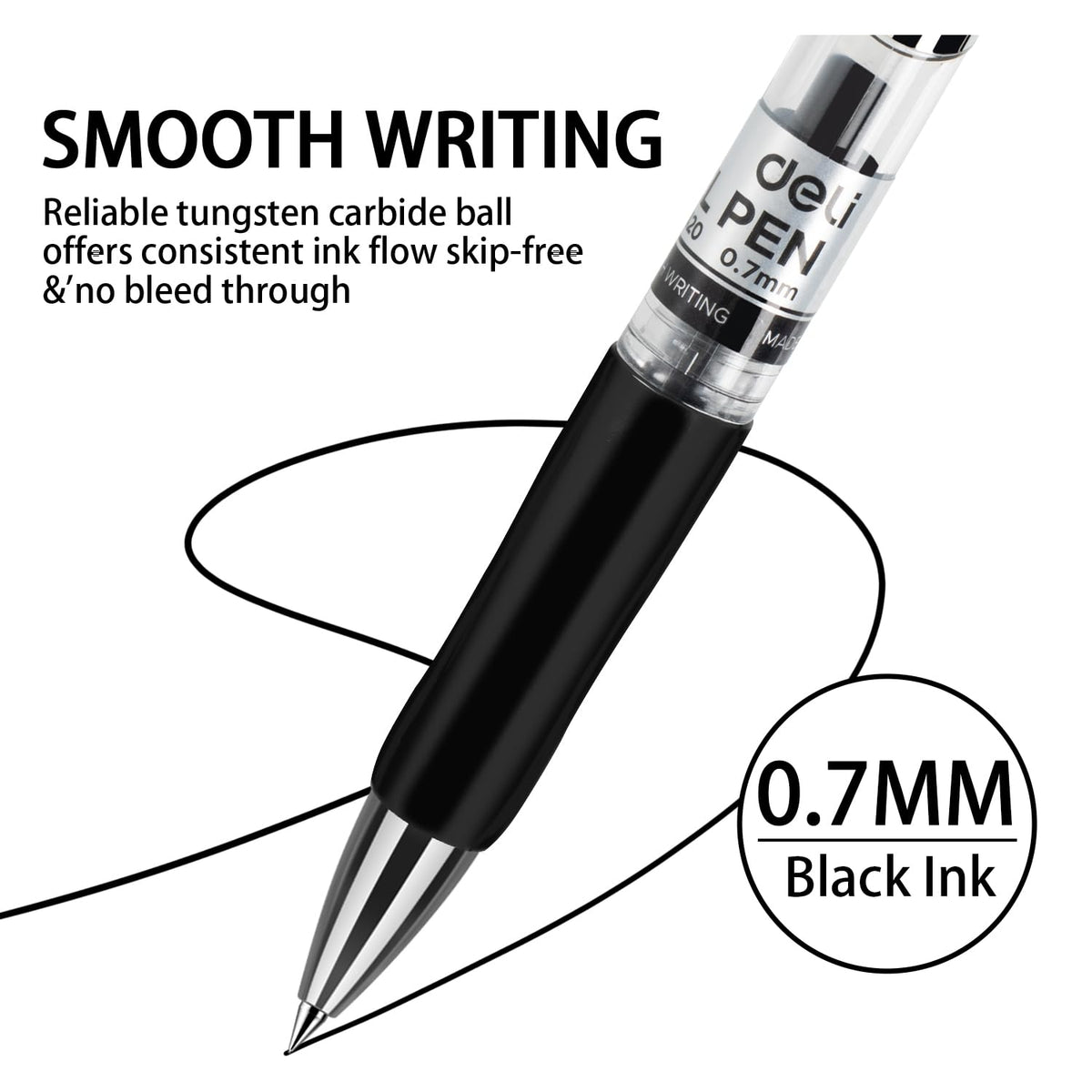 deli Gel Pens, 100 Pcs Retractable Pens Black Ink, Medium Point Pen 0.7mm