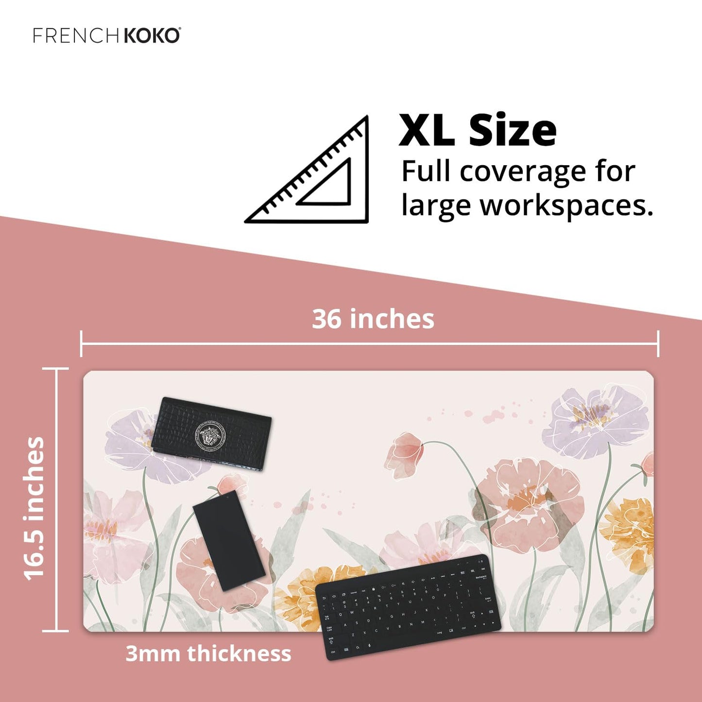 French KOKO Desk Mat, Large Desk Pad Large Mouse Pad Cute Big Desk Pad XXL Extended Gaming Mouse