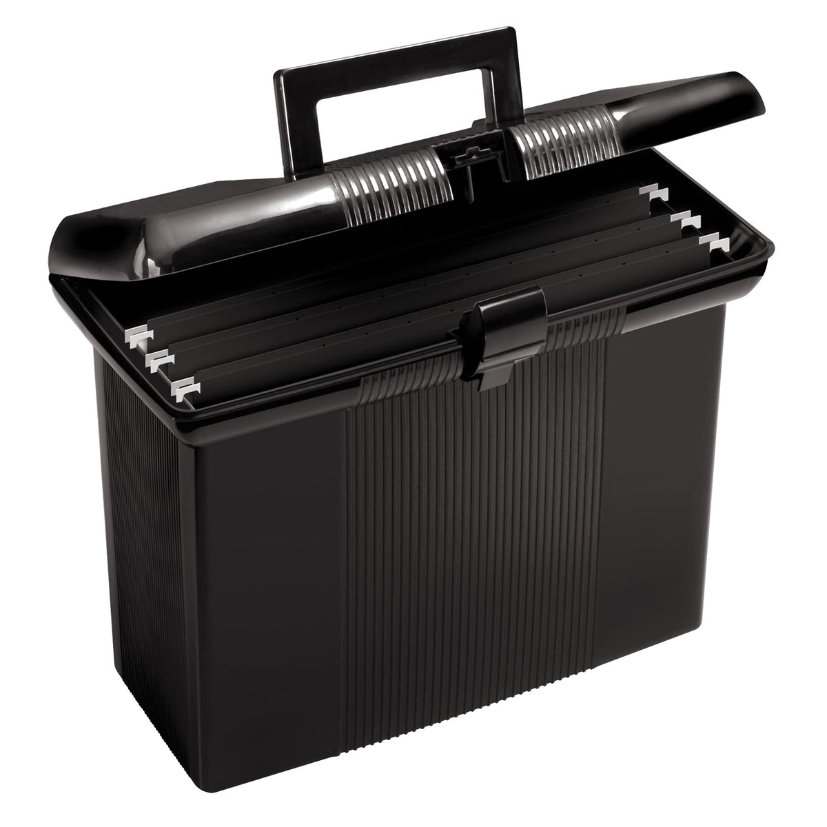 Pendaflex Portable File Box with File Rails, Hinged Lid with Double Latch Closure, Black, 3 Black