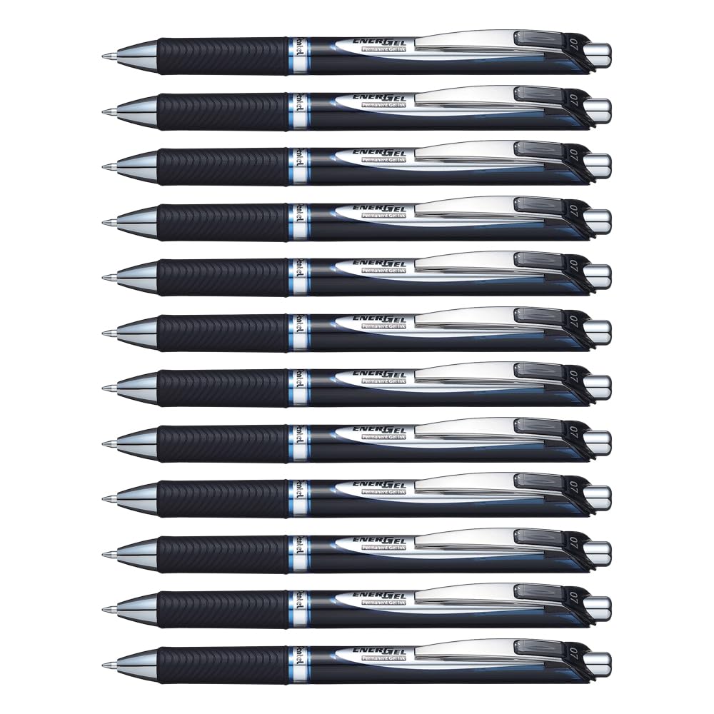 Pentel EnerGel PRO Permanent Gel Pen, (0.7mm) Medium Line, Blue Ink, Box of 12 Pens (BLP77-C)